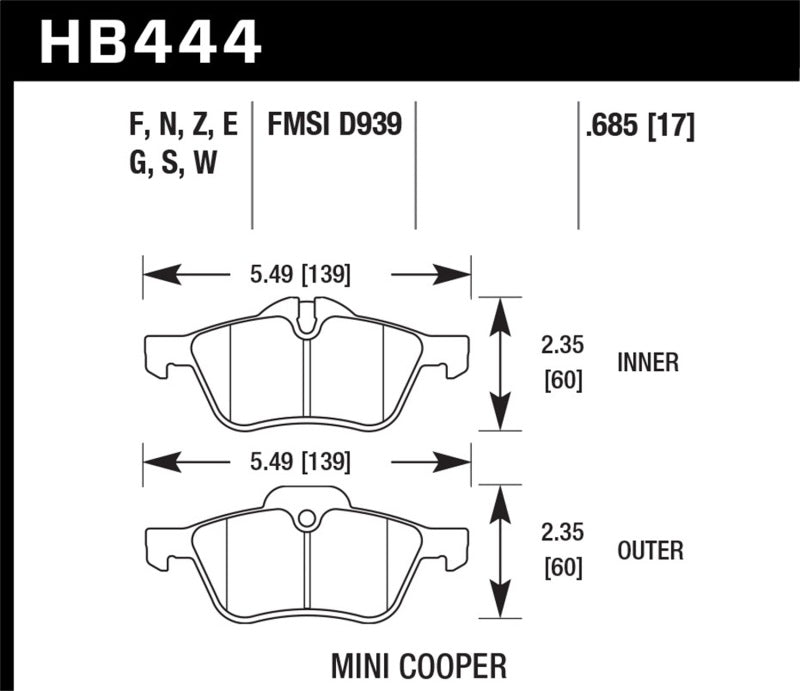 HAWK Ceramic Brake Pad Sets - Hawk 02-06 Mini Cooper / Cooper S Performance Ceramic Street Front Brake Pads