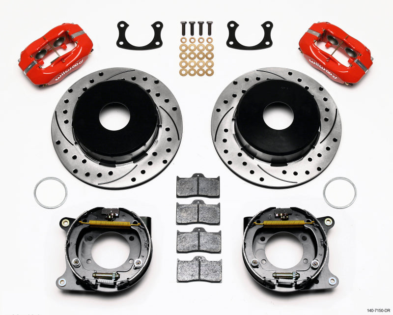 WIL Dynalite Brake Kit - Wilwood Forged Dynalite P/S Park Brake Kit Drilled Red Big Ford New 2.50in Offset Currie Blank