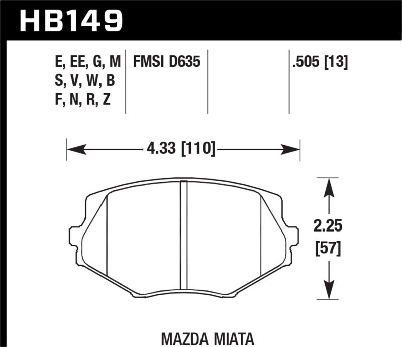 HAWK HPS 5.0 Brake Pad Sets - Hawk 1994-1997 Mazda Miata HPS 5.0 Front Brake Pads