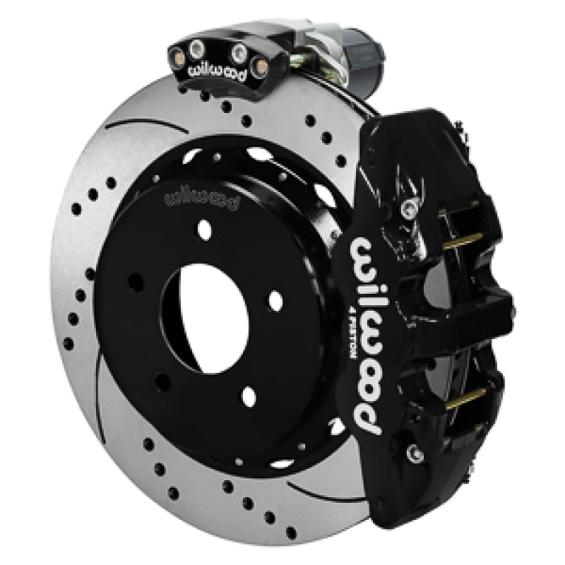 WIL Aero Brake Kit - Wilwood 88-98 GM C1500 Aero4 Rear Elec. Parking Brake Kit 14in SRP Rotor 3.25in Offset - Blk
