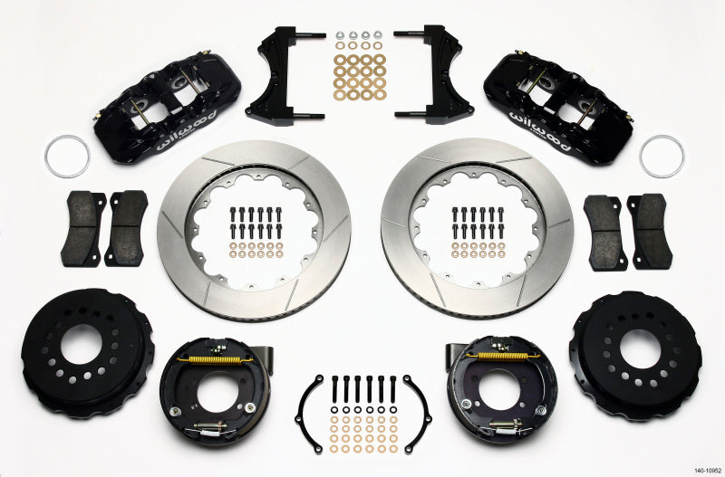 WIL Aero Brake Kit - Wilwood AERO4 Rear P-Brake Kit 14.00in Ford 8.8 w/2.5in Offset-5 Lug