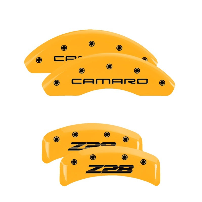 MGP Caliper Covers 4 Logo - MGP 4 Caliper Covers Engraved Front Camaro Rear Z28 Yellow Finish Black Char 1997 Chevy Camaro