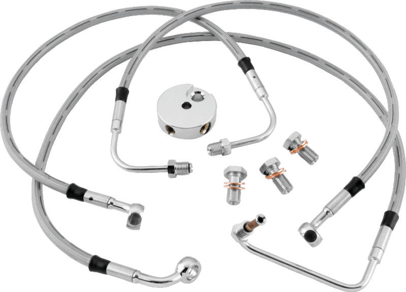 TWP Brake Lines - Twin Power 84-10 FXST 00-07 FXSTD 93-05 FXDWG Stainless Steel Dot Brake Line Kit Front Stock Length