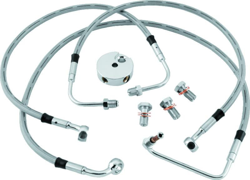 TWP Brake Lines - Twin Power 94-07 FLHR Models Stainless Steel Dot Brake Line Kit Front Stock Length