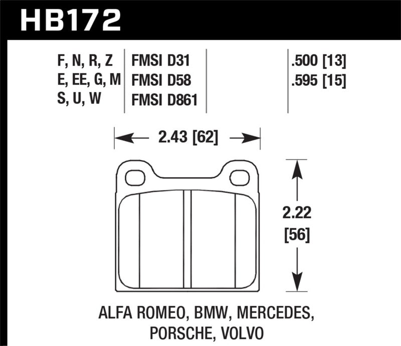 HAWK HPS 5.0 Brake Pad Sets - Hawk 77-79 Alfa Romeo Sprint HPS 5.0 Front Brake Pads