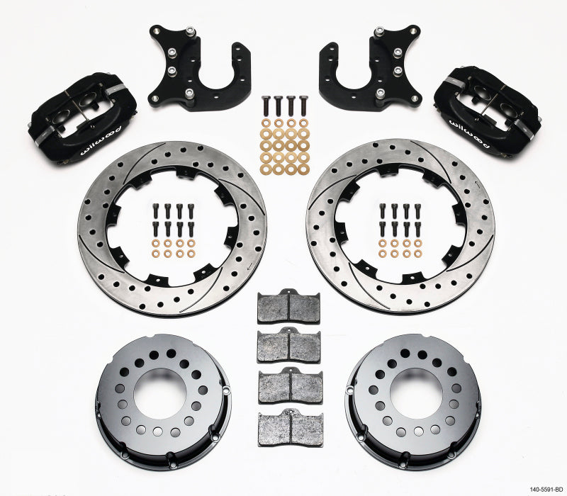 WIL Dynalite Brake Kit - Wilwood Forged Dynalite P/S Rear Kit Drilled Rotor Mopar/Dana 2.36in Off w/Snap Ring Bearing