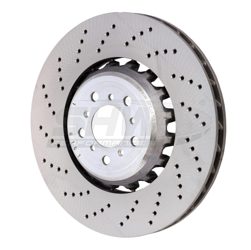 SHW Drilled Lightweight Rotors - SHW 13-16 BMW M5 4.4L Left Front Cross-Drilled Lightweight Brake Rotor (34112284101)