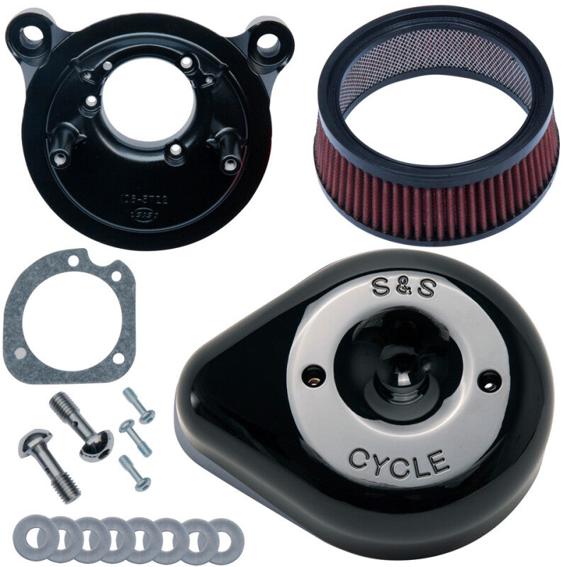 SSC Air Cleaner Kits - S&S Cycle 84-99 BT w/ Super E/G Carb Stealth Air Cleaner Kit w/ Gloss Black S&S Teardrop