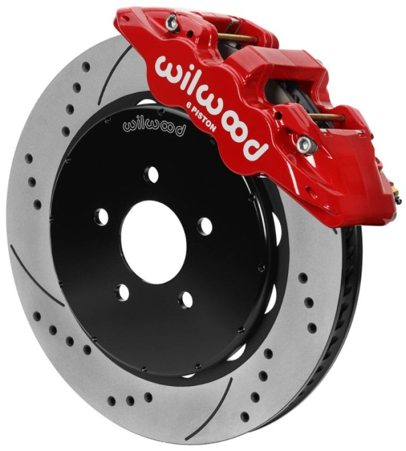WIL Aero Brake Kit - Wilwood AERO6 Front Brake Kit 14.00 Slotted 94-04 Ford Mustang Cobra Red w/Lines