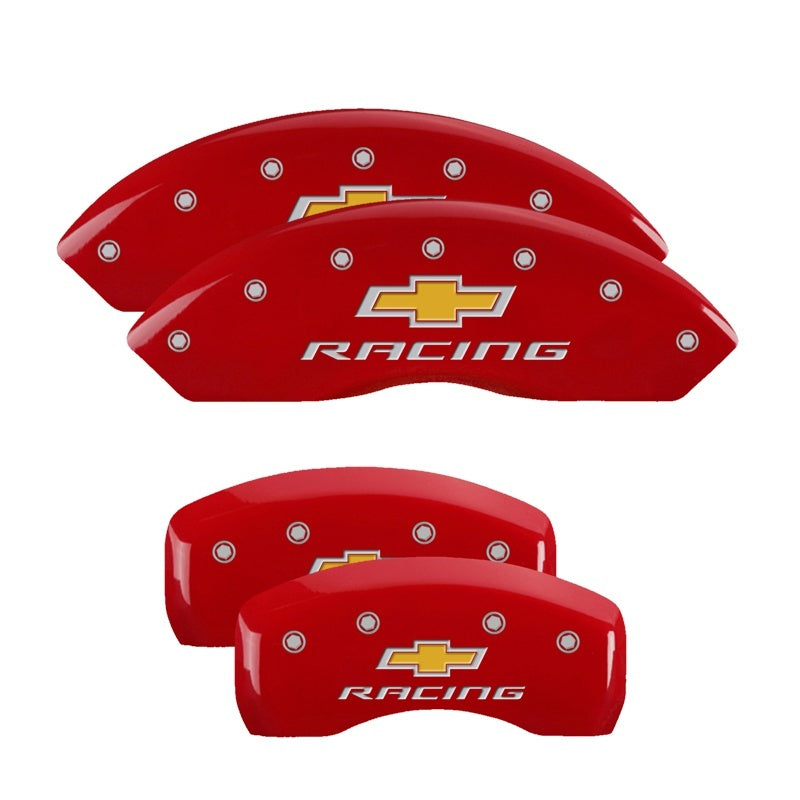 MGP Caliper Covers 4 Logo - MGP 4 Caliper Covers Engraved Front & Rear Chevy racing Red finish silver ch