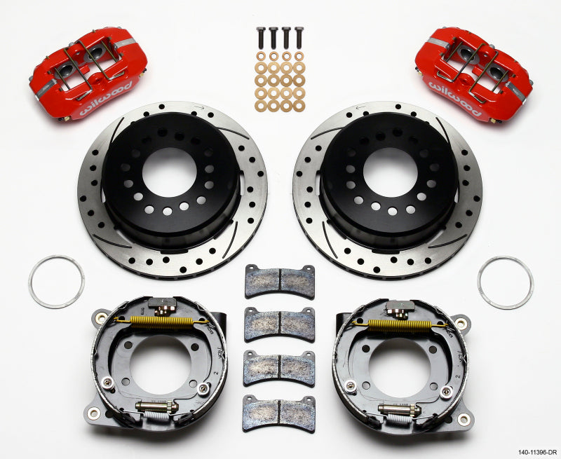WIL Dynapro Brake Kit - Wilwood Dynapro Low-Profile 11.00in P-Brake Kit Drill-Red Ford 8.8 w/2.50in Offset-5 Lug
