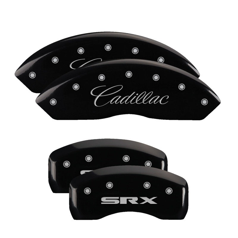 MGP Caliper Covers 4 Logo - MGP 4 Caliper Covers Engraved Front Cursive/Cadillac Engraved Rear SRX Black finish silver ch