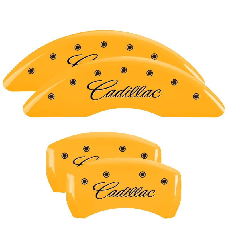 MGP Caliper Covers 4 Logo - MGP 4 Caliper Covers Engraved F & R Cursive/Cadillac Yellow Finish Black Char 2017 Cadillac CT6