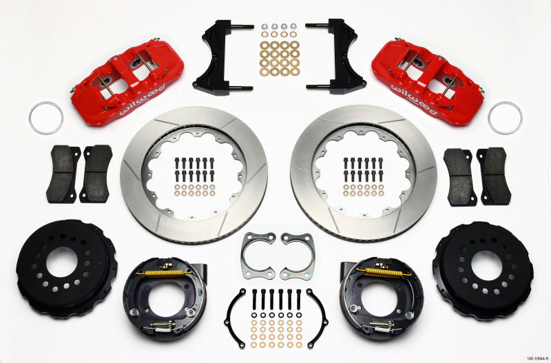 WIL Aero Brake Kit - Wilwood AERO4 Rear P-Brake Kit 14.00in Red Big Ford New Style 2.36in Offset