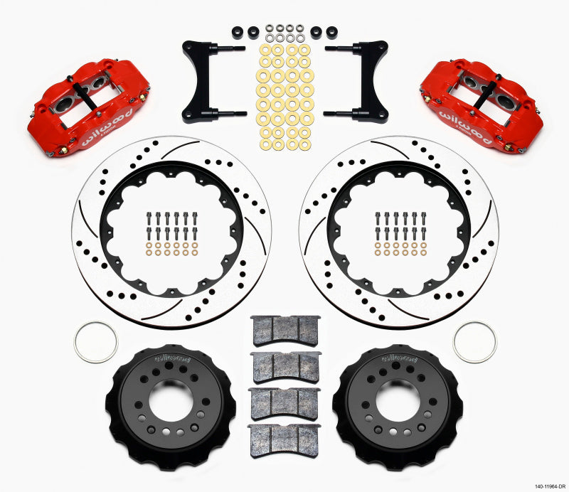 WIL Superlite Brake Kit - Wilwood Narrow Superlite 6R Front Hat Kit 14.00in Drill Red 93-96 Mazda RX7