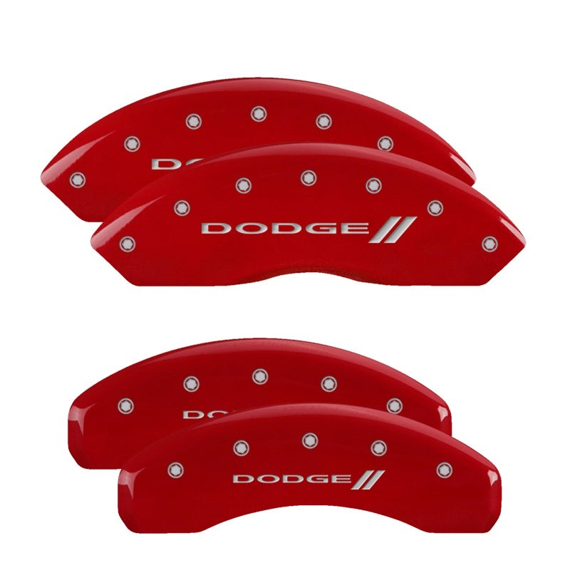 MGP Caliper Covers 4 Logo - MGP 4 Caliper Covers Engraved Front & Rear With stripes/Dodge Red finish silver ch