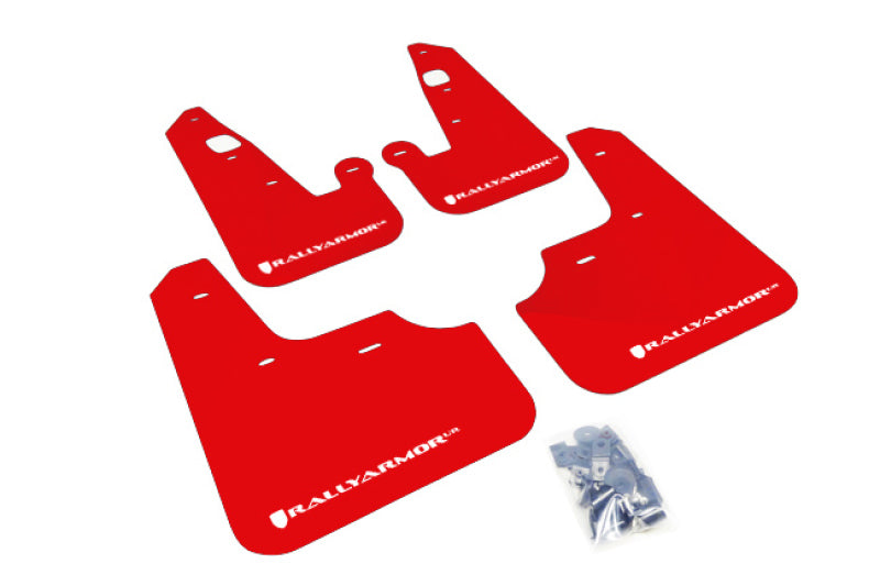 RAL UR Red Flap/Wht Logo - Rally Armor 07-17 Mitsubishi Lancer Red UR Mud Flap w/ White Logo
