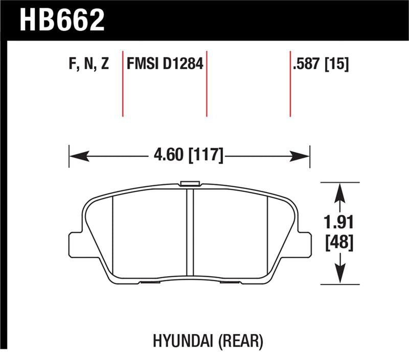 HAWK HPS Brake Pad Sets - Hawk 10 Hyundai Genesis Coupe (w/o Brembo Breaks) HPS Street 15mm Rear Brake Pads