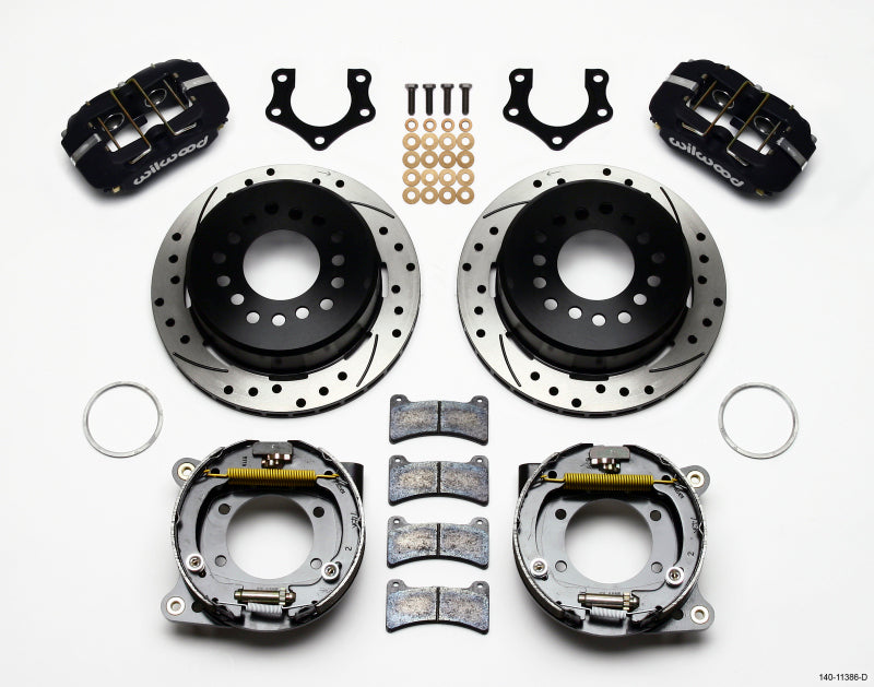 WIL Dynapro Brake Kit - Wilwood Dynapro Low-Profile 11.00in P-Brake Kit Drilled Mopar/Dana 2.50in Off w/Snap Ring Bearing