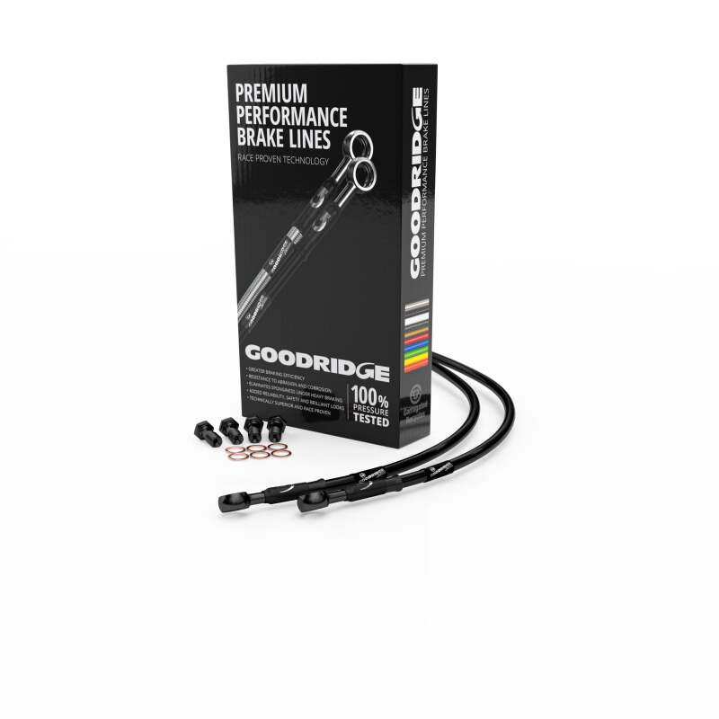 GR Powersports SS Brake Line Kits - Goodridge 08-13 Harley-Davidson FLH/FLT (w/o ABS) Black Front Brake Line w/Black Fitting