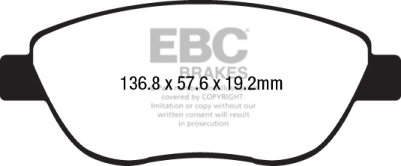 EBC Greenstuff Brake Pad Sets - EBC 2014+ Fiat 500 1.4L Turbo Abarth Greenstuff Front Brake Pads