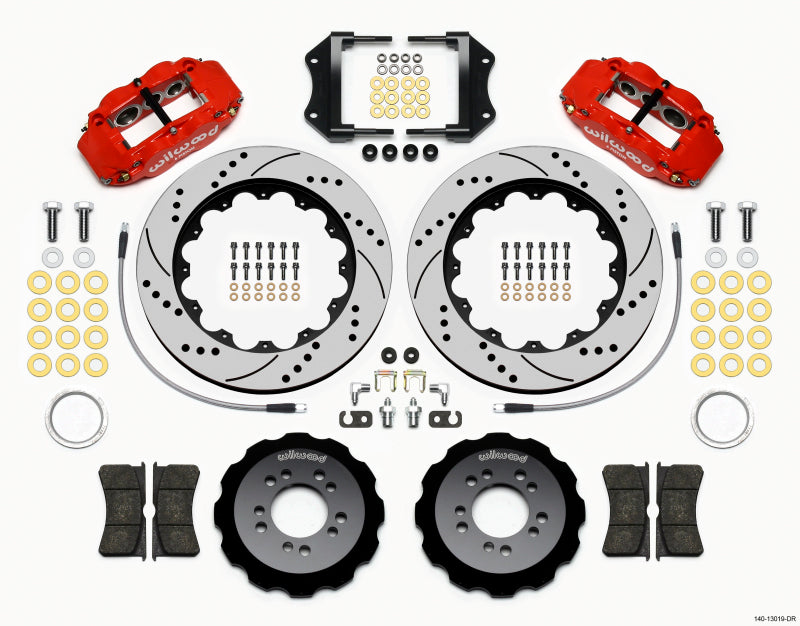 WIL Superlite Brake Kit - Wilwood Narrow Superlite 6R Front Hat Kit 14.00in Drill Red 2013-Up Ford Focus ST w/ Lines