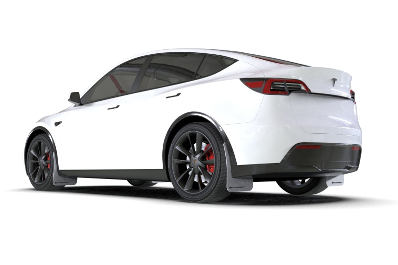 RAL UR White Flap/Black Logo - Rally Armor 20-26 Tesla Model Y, Juniper Y White UR Mud Flap w/Black Logo