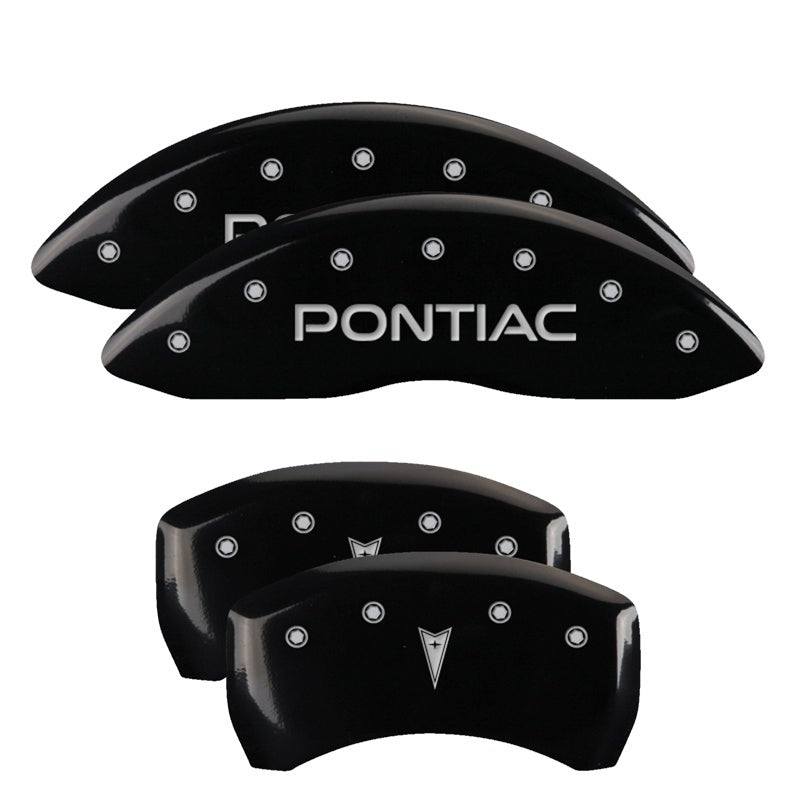 MGP Caliper Covers 4 Logo - MGP 4 Caliper Covers 98-02 Pontiac Firebird (Ex WS6) Front Pontiac Rear Arrow Blk Finish Silver Char