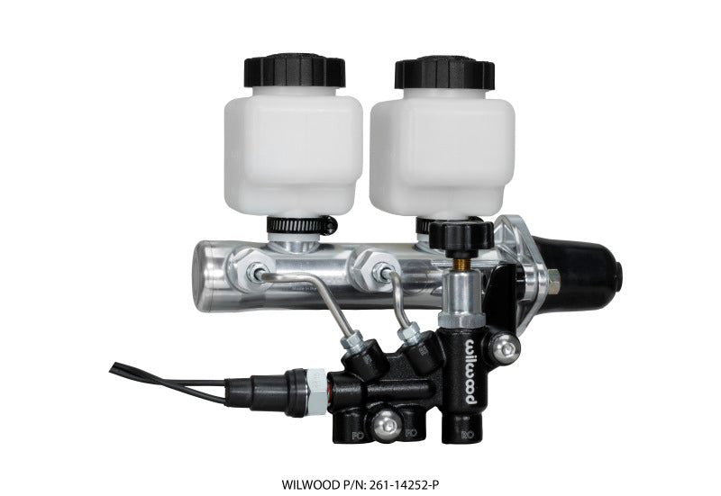 WIL Master Cylinder - Wilwood Tandem Remote M/C Kit w L/H Bracket & Prop Valve - 1 1/8in Bore Ball Burnished