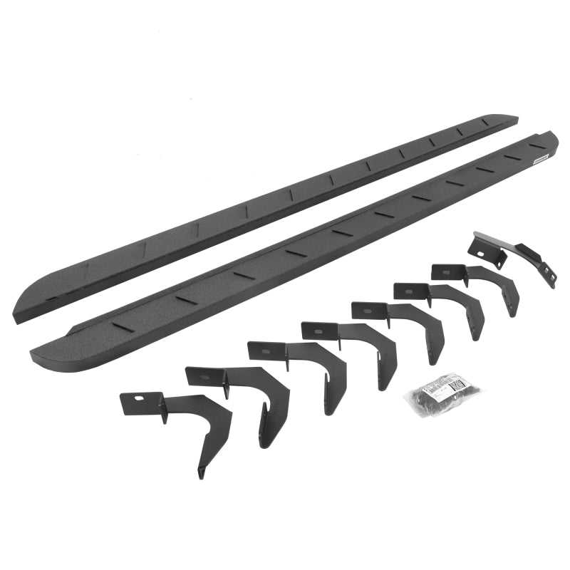 GOR RB10 Slim Running Boards - Go Rhino 15-22 GMC Canyon CC 4DR RB10 Slim Running Boards Kit (Incl. Brackets) - Bedliner Coating