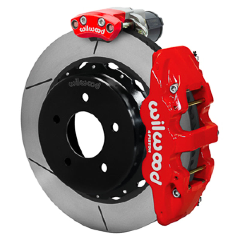 WIL Aero Brake Kit - Wilwood 88-98 GM C1500 Aero4 Rear Electronic Parking Brake Kit 14in Rotor 3.25in Offset - Red