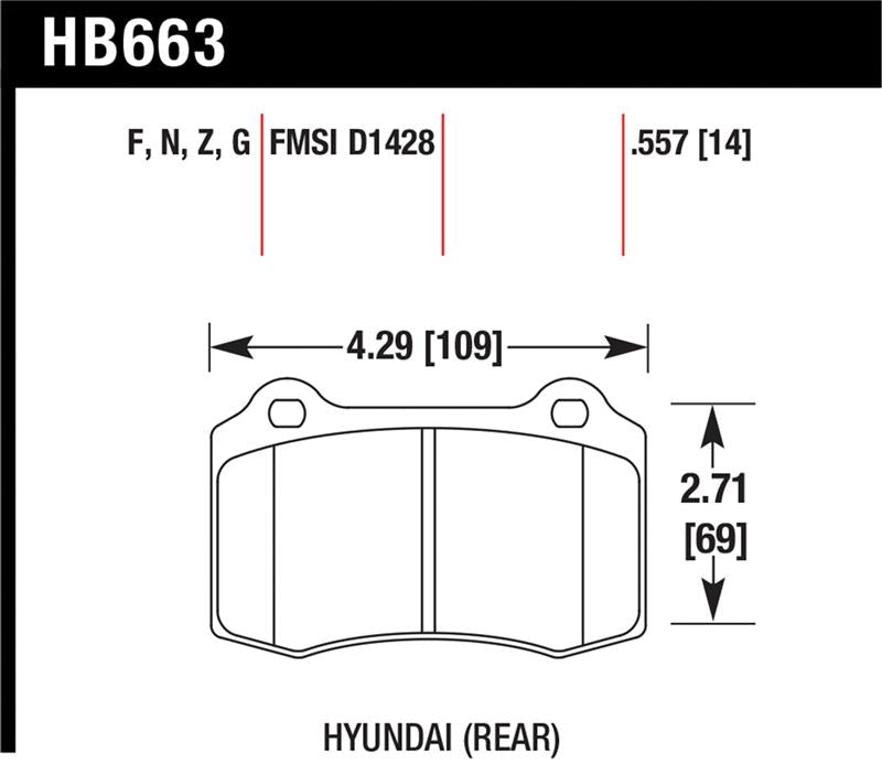 HAWK HPS Brake Pad Sets - Hawk 10 Hyundai Genesis Coupe (Track w/ Brembo Breaks) HPS Street 14mm Rear Brake Pads