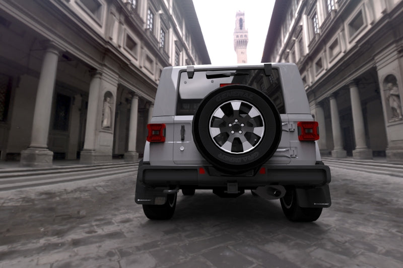 RAL UR Blk Flap/Wht Logo - Rally Armor 18-25 Jeep JL Wrangler Black UR Mud Flap w/White Logo