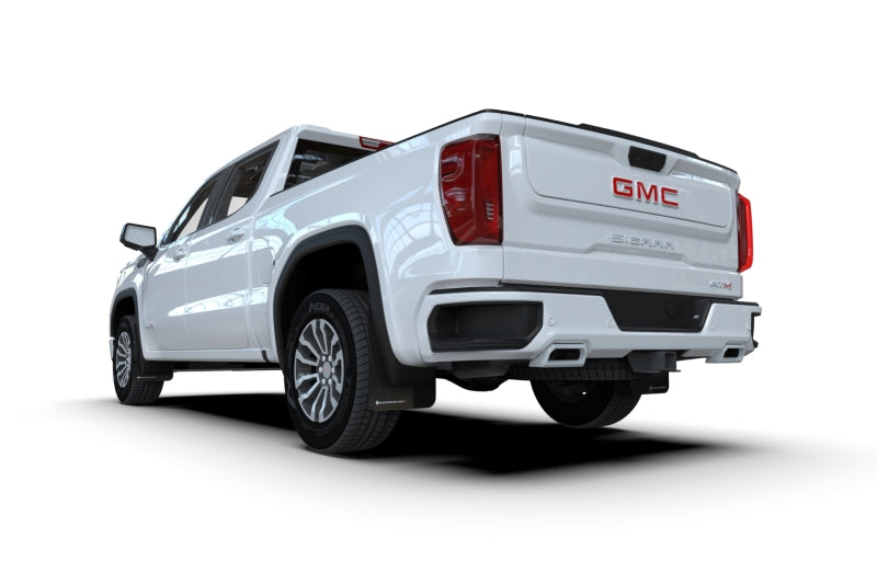 RAL UR Blk Flap/Wht Logo - Rally Armor 19-25 GMC Sierra 1500 AT4 Black UR Mud Flap w/ White Logo