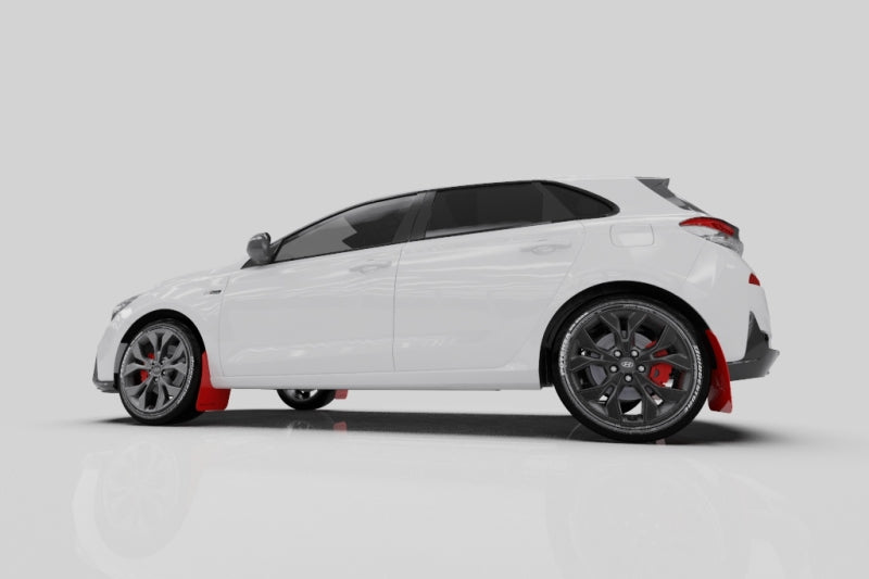 RAL UR Blk Flap/Wht Logo - Rally Armor 19-21 Hyundai Elantra GT N Line/i30 Black UR Mud Flap w/White Logo
