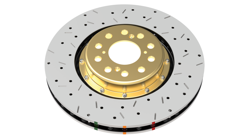 DBA 5000 Slot&Drill Rotors - DBA 02-10 WRX / 13+ FR-S / 13+ BRZ Premium Front Drilled & Slotted 5000 Series Rotor w/ Gold Hat