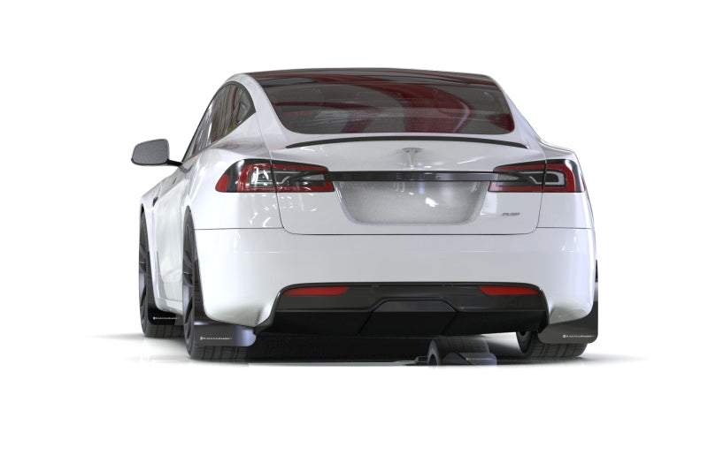RAL UR Blk Flap/Met. Blk Logo - Rally Armor 21-25 Tesla Model S/ S Plaid Black UR Mud Flap w/Metallic Black Logo