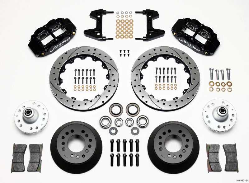 WIL Superlite Brake Kit - Wilwood Narrow Superlite 6R Front Hub Kit 12.88in Drilled 74-80 Pinto/Mustang II Disc Spindle only