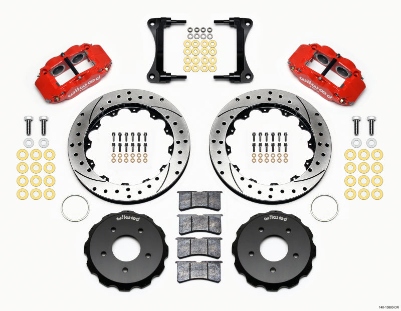 WIL Superlite Brake Kit - Wilwood Narrow Superlite 4R Front Hat Kit 12.88in Drill Red 2007-Up Jeep Wrangler