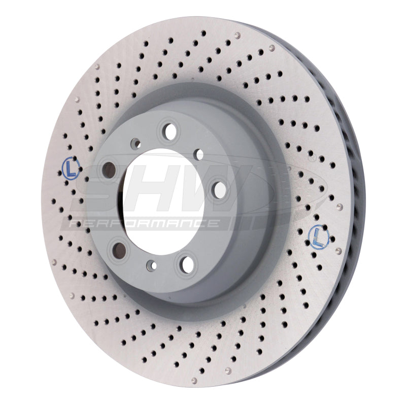 SHW Drilled-Dimpled MB Rotors - SHW 07-13 Porsche 911 Turbo 3.8L w/o Ceramics Left Rear Drilled-Dimpled MB Brake Rotor (99735240502)