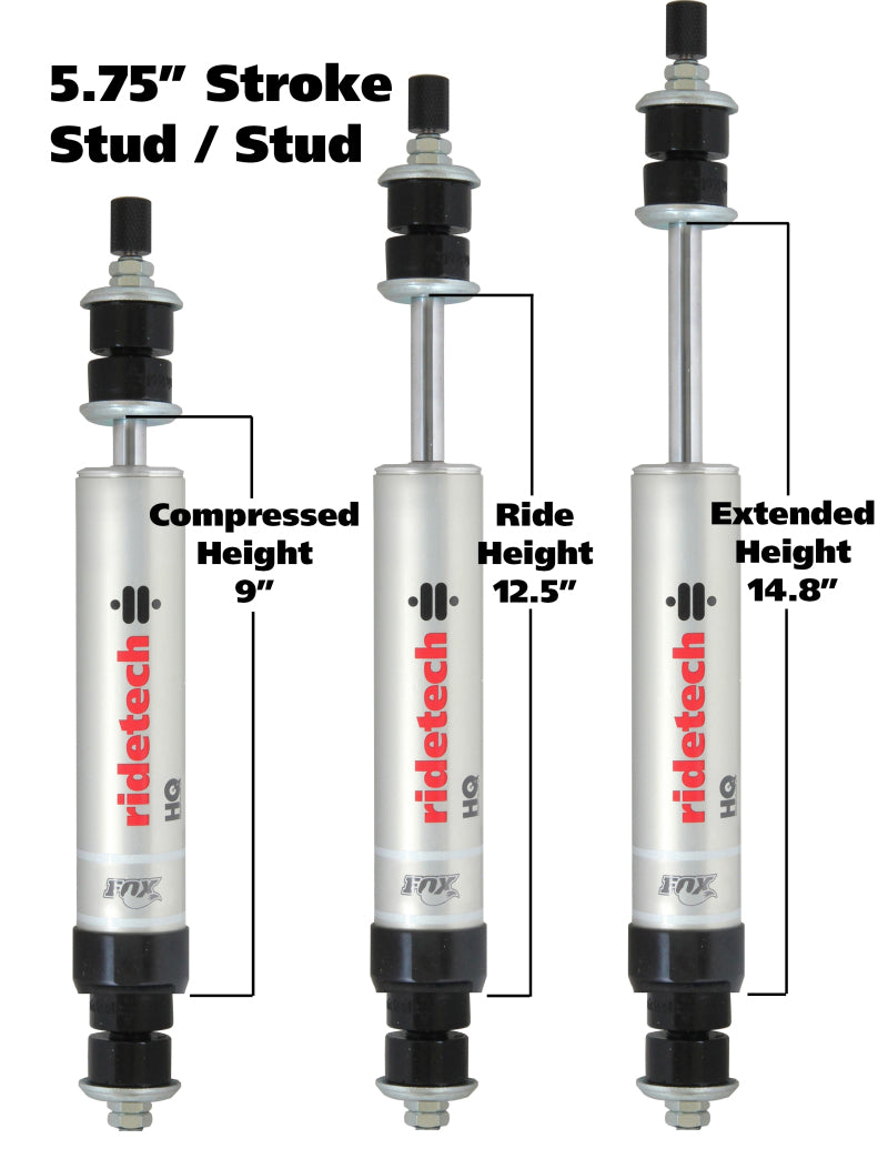 RID HQ Shocks - Ridetech HQ Series Shock Absorber Fixed Valve 5.75in Stroke Stud Plate/Stud Mounting 9.55in x 15.3in