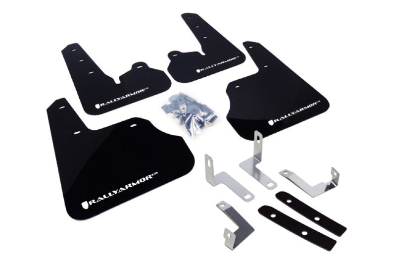 RAL UR Blk Flap/Wht Logo - Rally Armor 12-16 Subaru Impreza 4D/5D Black UR Mud Flap w/White Logo