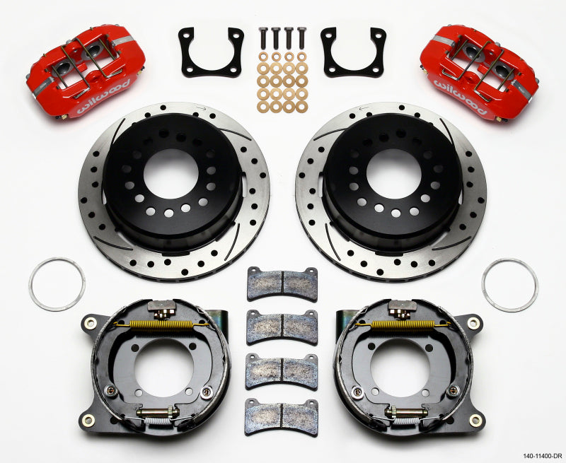 WIL Dynapro Brake Kit - Wilwood Dynapro Low-Profile 11.00in P-Brake Kit Drill-Red Chevy 12 Bolt Spcl 2.81in Off Stag Mount