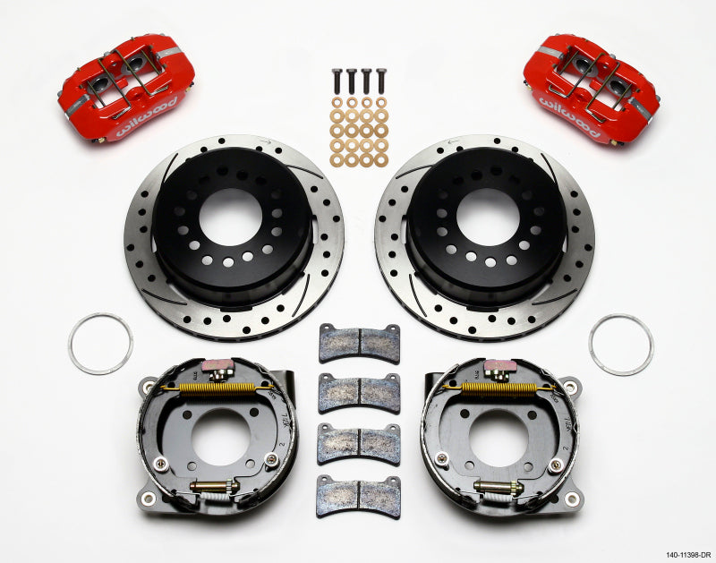 WIL Dynapro Brake Kit - Wilwood Dynapro Low-Profile 11.00in P-Brake Kit Drill-Red Chevy 12 Bolt 2.75in Off w/ C-Clips