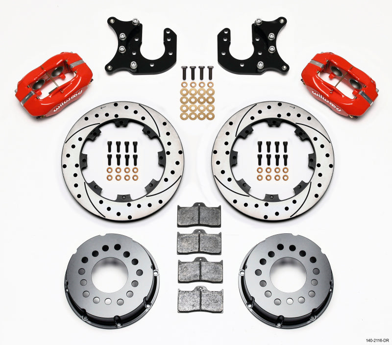 WIL Dynalite Brake Kit - Wilwood Forged Dynalite P/S Rear Kit Drilled Red Mopar-Dana 2.72in Offset