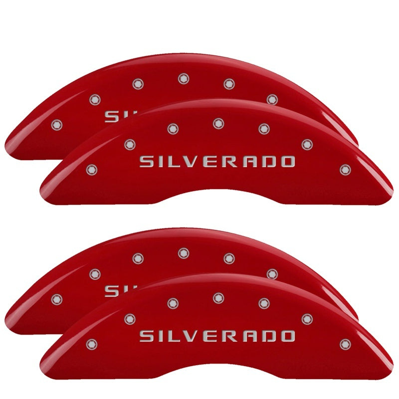 MGP Caliper Covers 4 Logo - MGP 4 Caliper Covers Engraved Front & Rear Silverado Red finish silver ch