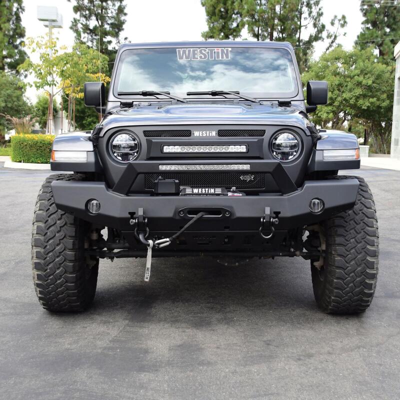 WES WJ2 Bumpers - Westin 18-20 Jeep Wrangler WJ2 Full Width Front Bumper w/LED Light Bar Mount Textured Black