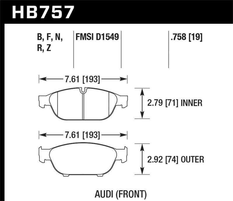 HAWK Ceramic Brake Pad Sets - Hawk Audi 2013 A5 Quattro / 12-16 A6 Quattro/A7 Quattro/A8 Quattro PC Front Brake Pads