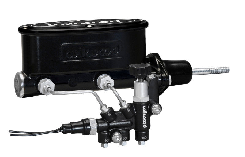 WIL Master Cylinder - Wilwood HV Tandem M/C Kit w L/H Bracket & Prop Valve - 7/8in Bore Black-W/Pushrod