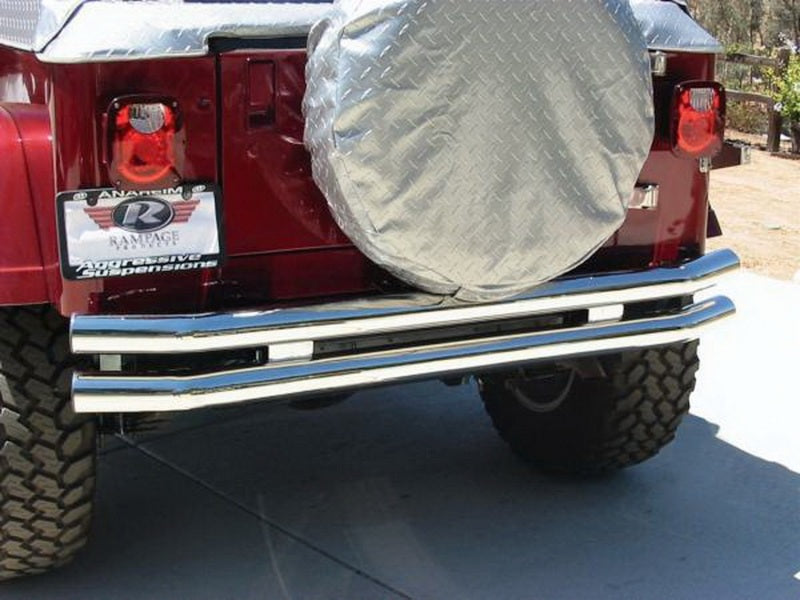 RAM Tubular Bumpers - Rampage 1976-1983 Jeep CJ5 Double Tube Rear Bumper w/Hitch Receiver - Stainless